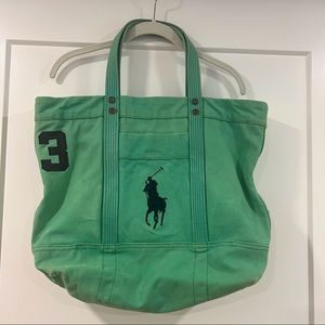 Green Ralph Lauren Tote bag with embroidered Polo logo and #3.